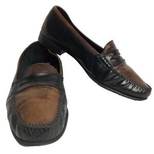 Bill Blass Italy Loafers Men's Sz 7.5 Black Brown Leather Casual Slip On Comfort